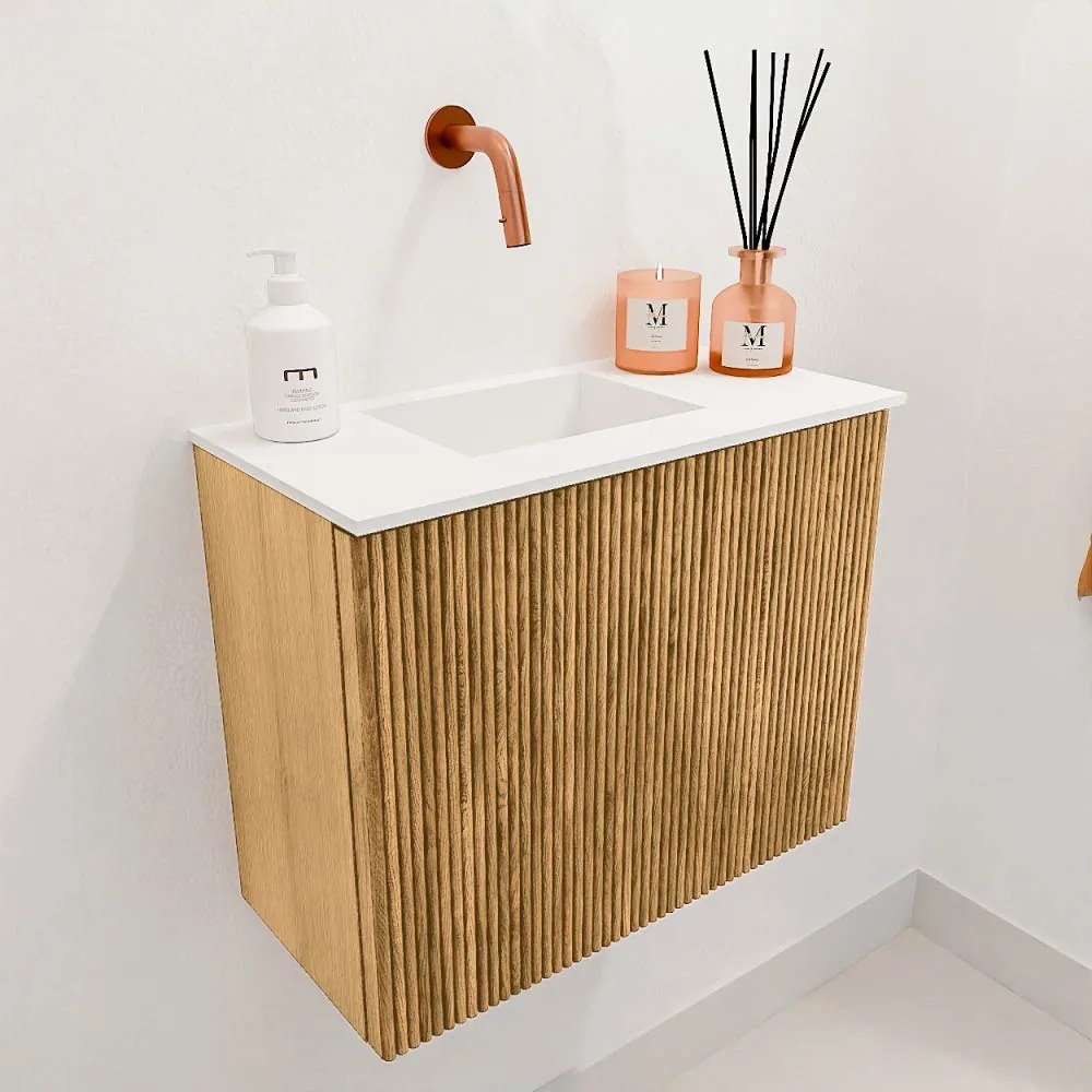 Mondiaz Joya 50cm toiletmeubel oak met wastafel faye links zonder kraangat talc
