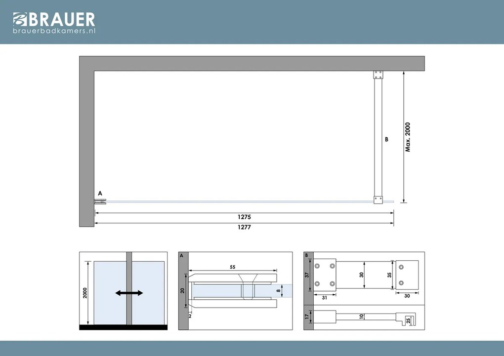 Brauer Void profielloze inloopdouche 130cm koper geborsteld PVD