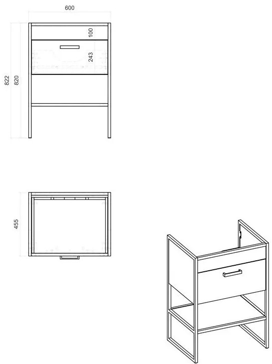 Comad Brooklin badkamermeubel 60cm met zwarte wastafel en kraangat eiken/zwart