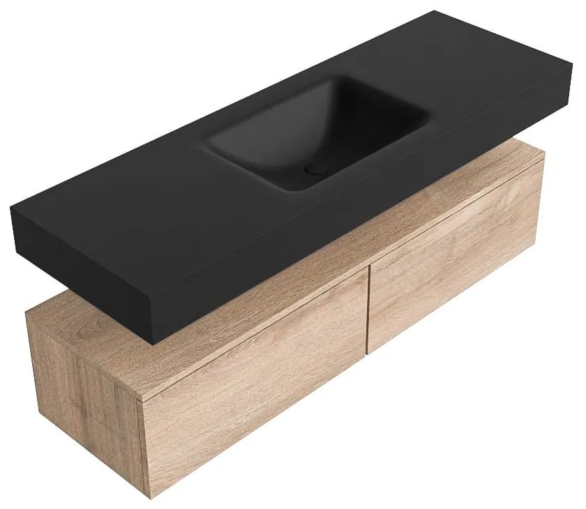 Zaro Alan badmeubel 140cm washed oak 2 lades met vrijhangende wastafel cloud midden 1 kraangat urban