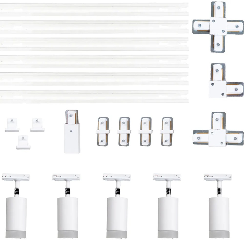 Modern railsysteem met 5 Spot / Opbouwspot / Plafondspots wit 1-fase - Iconic Jeana GU10 Scandinavisch Binnenverlichting Lamp