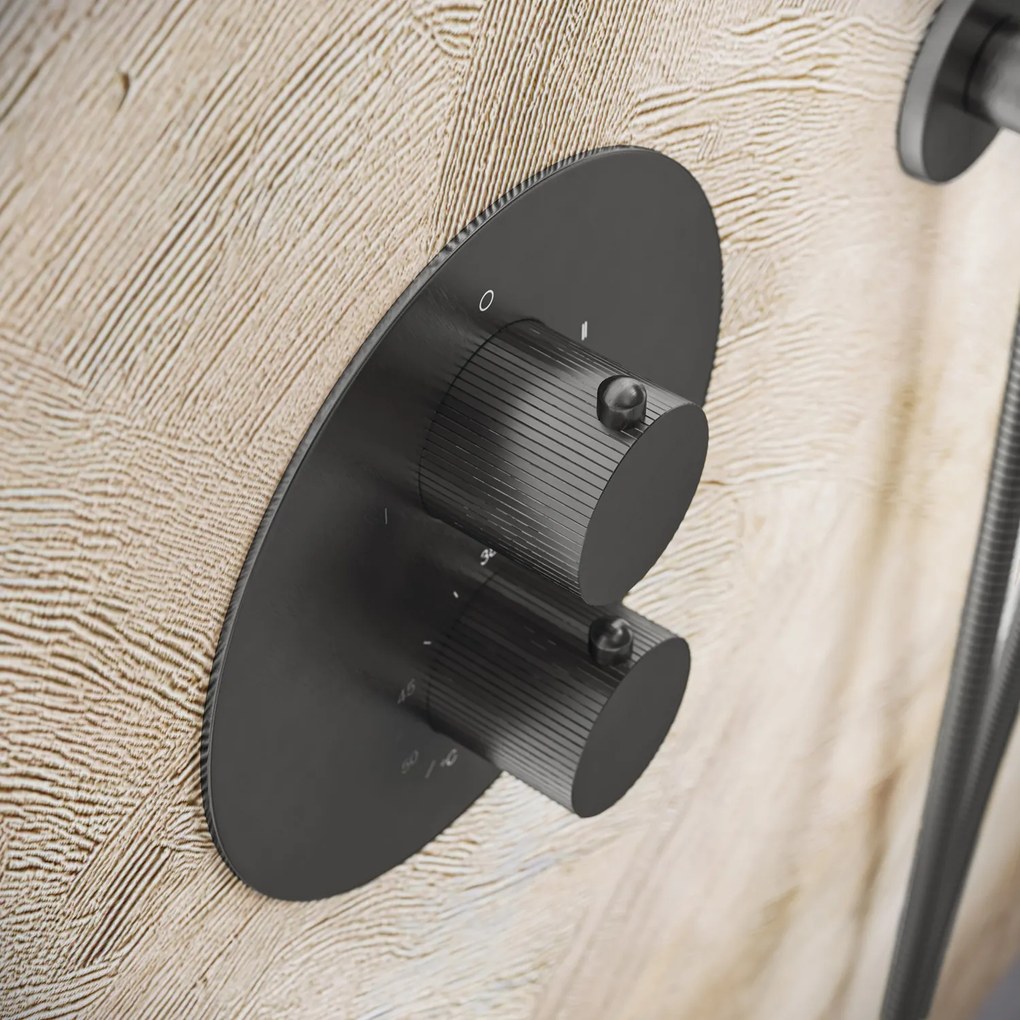 Saniclear Iron Stripes rond inbouw thermostaat met inbouwdeel verouderd ijzer - gunmetal