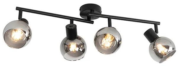Art Deco plafondlamp zwart met smoke glas 4-lichts - Vidro Art Deco E14 Binnenverlichting Lamp
