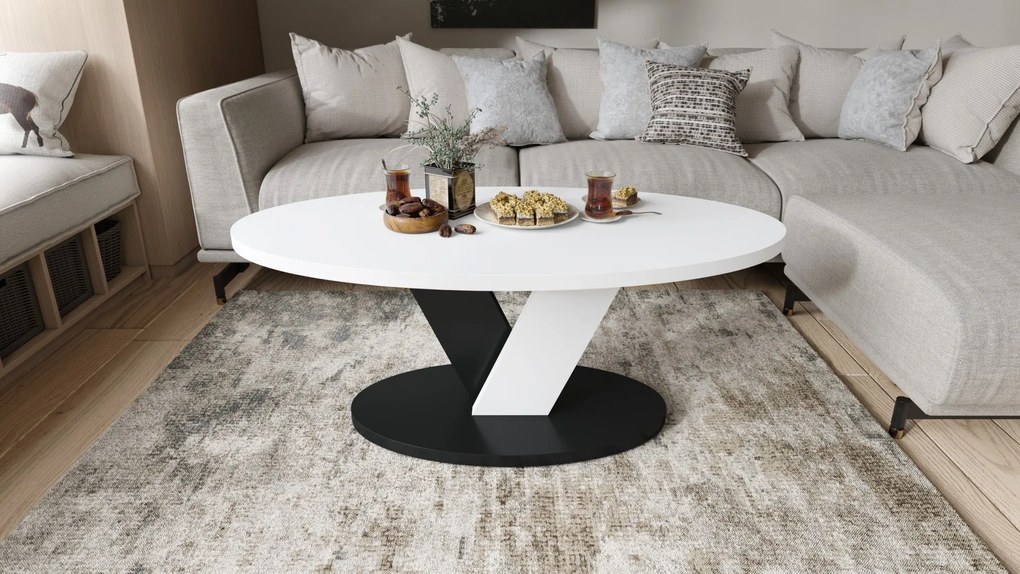LOVA Wit/Zwart - OVALE SALONTAFEL 110x60 cm MODERNE KOFFIETAFEL