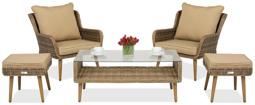 Bilbao Terras tuinmeubelen met 2 poefs Garden Point bruin