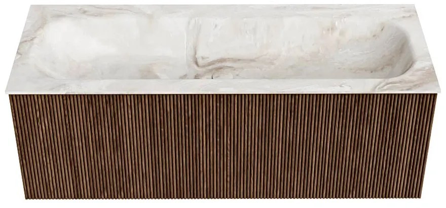 Mondiaz Kurve-dlux 120cm badmeubel walnut met 1 lade en wastafel big large midden 1 kraangat frappe