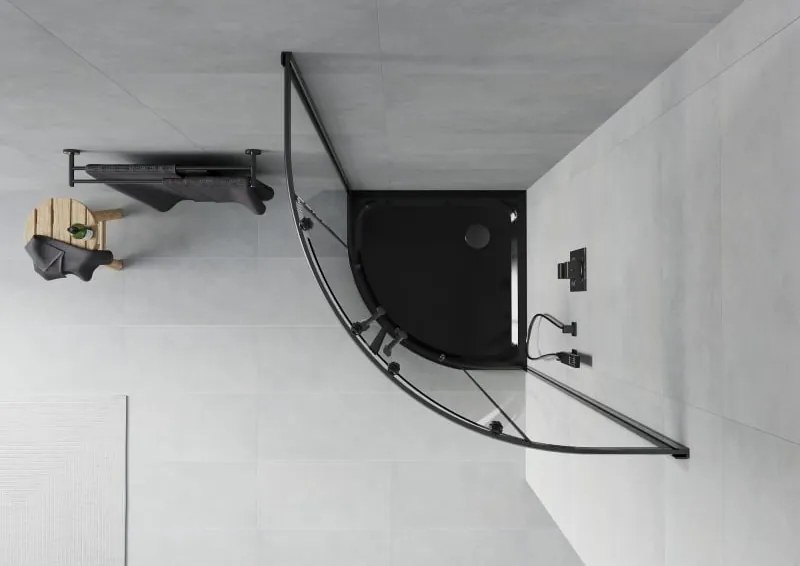 Mexen Rio halve ronde douchecabine 80 x 80 cm, transparant, zwart + Flat douchebak, zwart - 863-080-080-70-00-4170B