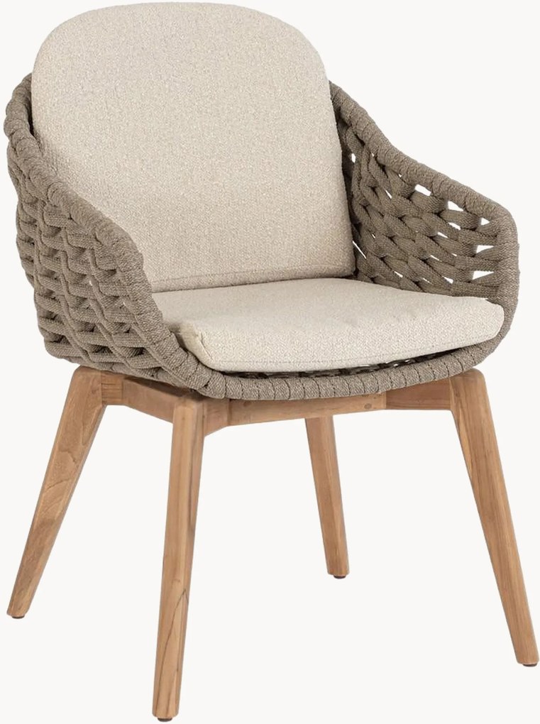 Tuinstoelen Tamira van bouclé met teakhouten poten, 2-delig