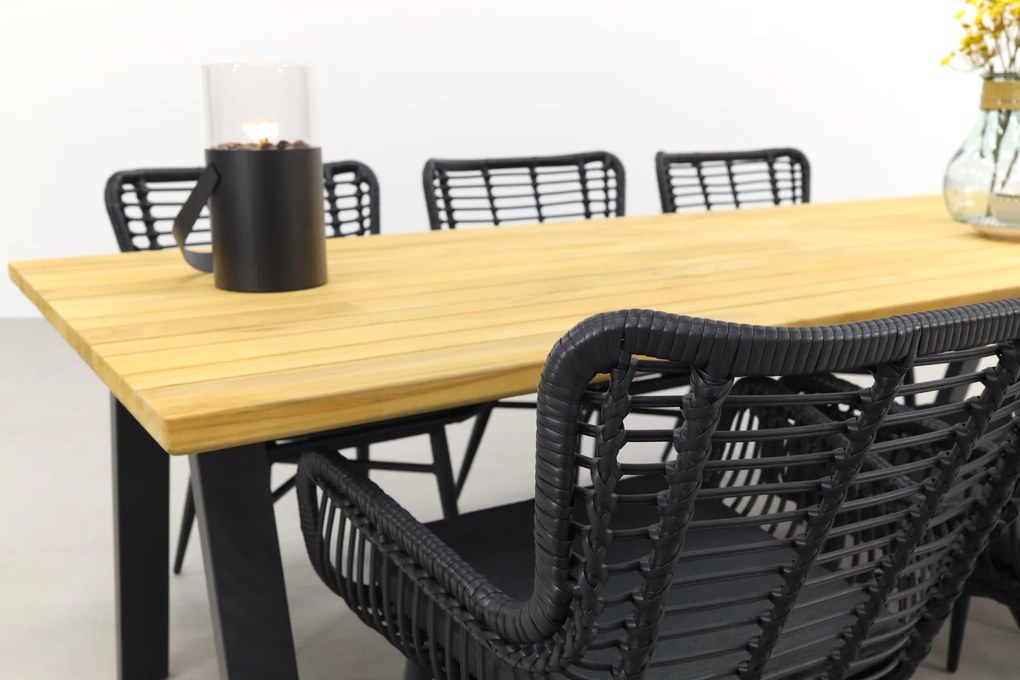 Jasmine Black/Taste Ambassador 6-persoons dining tuinset 240x100 cm. - Teak