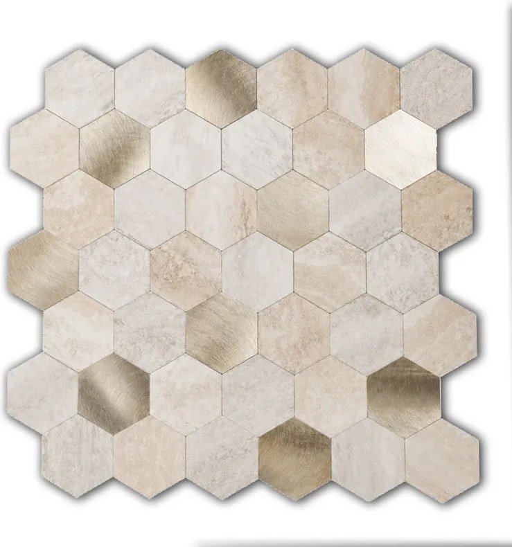 Zelfklevend Mozaïek Hexagon Beige - 29.5 cm x 29.5 cm x 0.4 cm | 0.5 kg | Paneli zelfklevende steenstrips