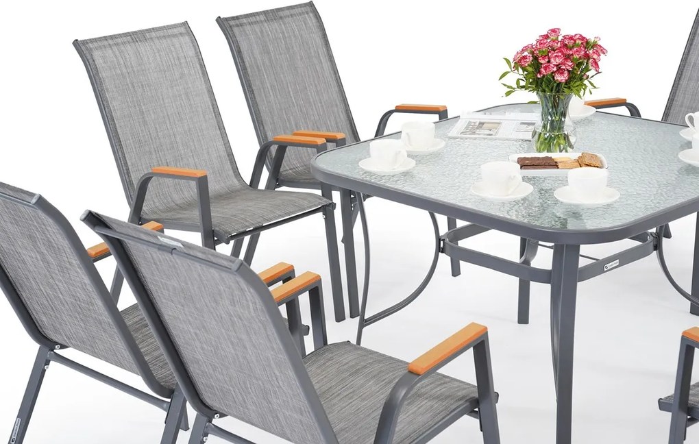 Modena/Bitonto grijs metalen tuinset voor 8 personen met Garden Point vierkante tafel