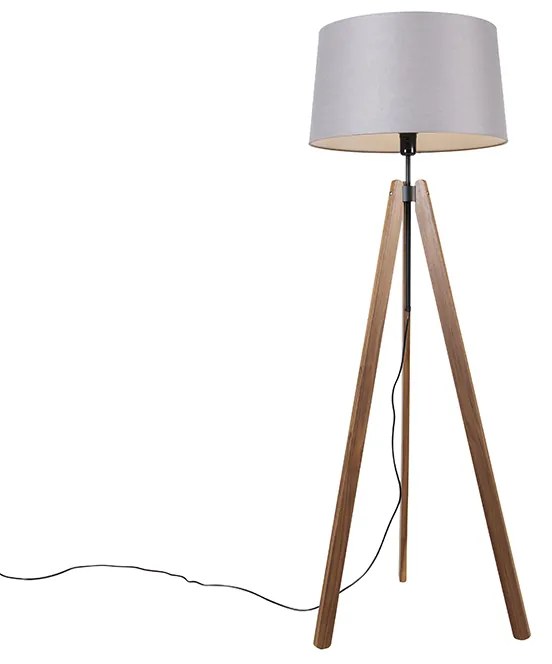 Vloerlamp tripod bruin met linnen kap antraciet 45 cm - Telu Landelijk Binnenverlichting Lamp