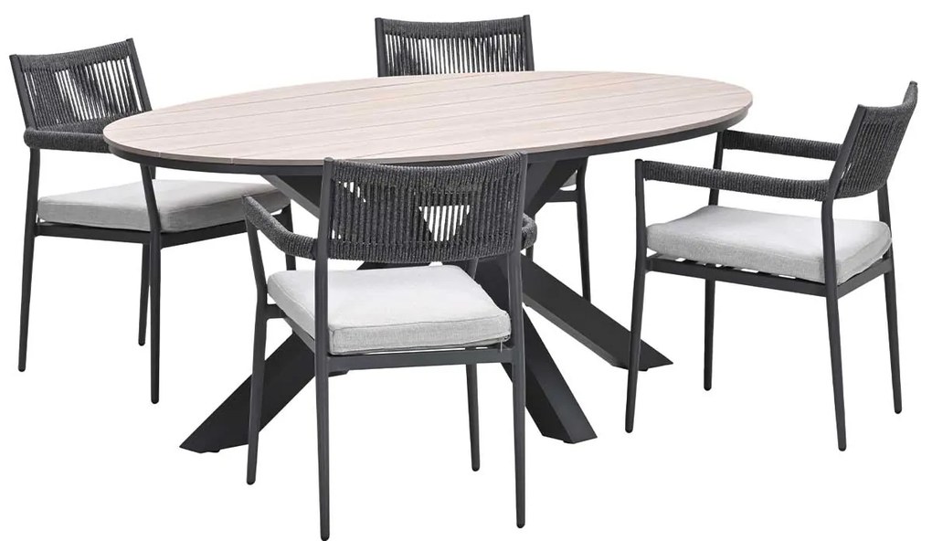Garden Impressions Tineo tuinset 5-delig - Tulli tuintafel 180x115 cm - light teak vironwood