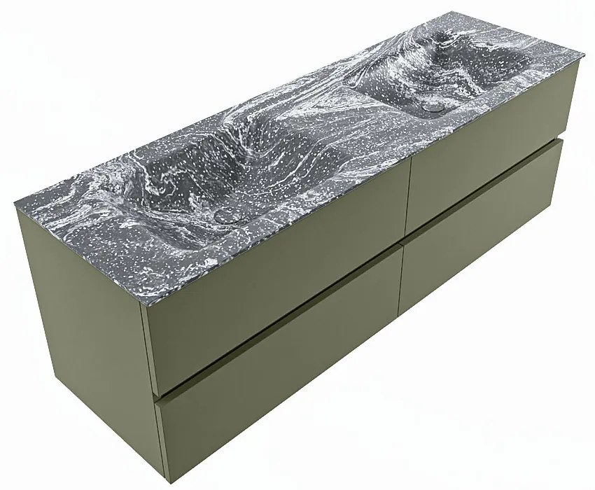 Mondiaz Vica DLux badmeubel 150cm army 4 lades met wastafel lava dubbel zonder kraangat