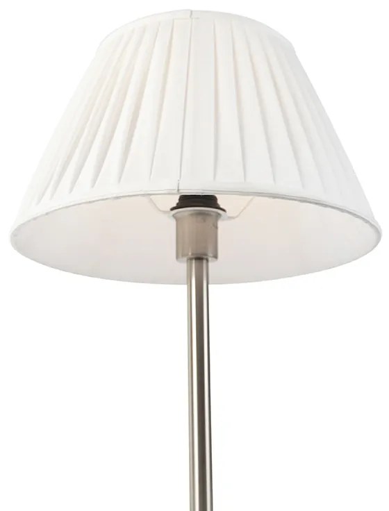 Stoffen Klassiek tafellamp staal met plissé kap wit 35 cm - Simplo Design, Klassiek / Antiek E27 rond Binnenverlichting Lamp