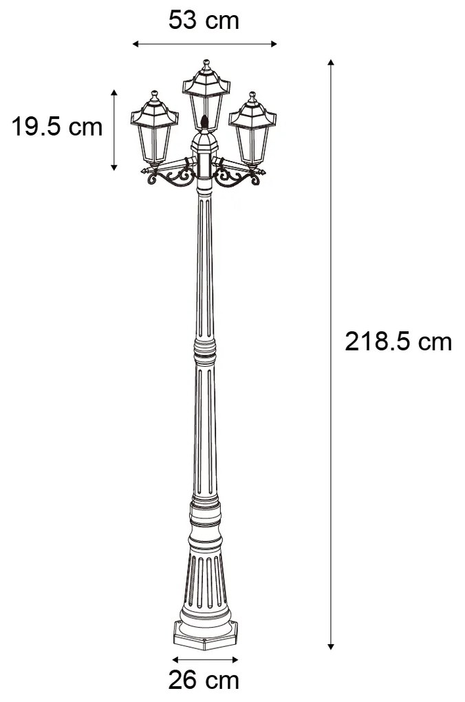 Klassieke buitenpaal zwart 217cm IP44 - New Haven Hammered Klassiek / Antiek E27 IP44 Buitenverlichting rond