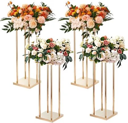 VEVOR Set van 4 vierkante bloemenkrukken 20x20x80cm Bloemenstandaard IJzeren bijzettafel Moderne bloemenzuil Metalen laminaat plantenkruk Plantenstandaard Metalen standaard voor decoratie van bars Hotels Cafés