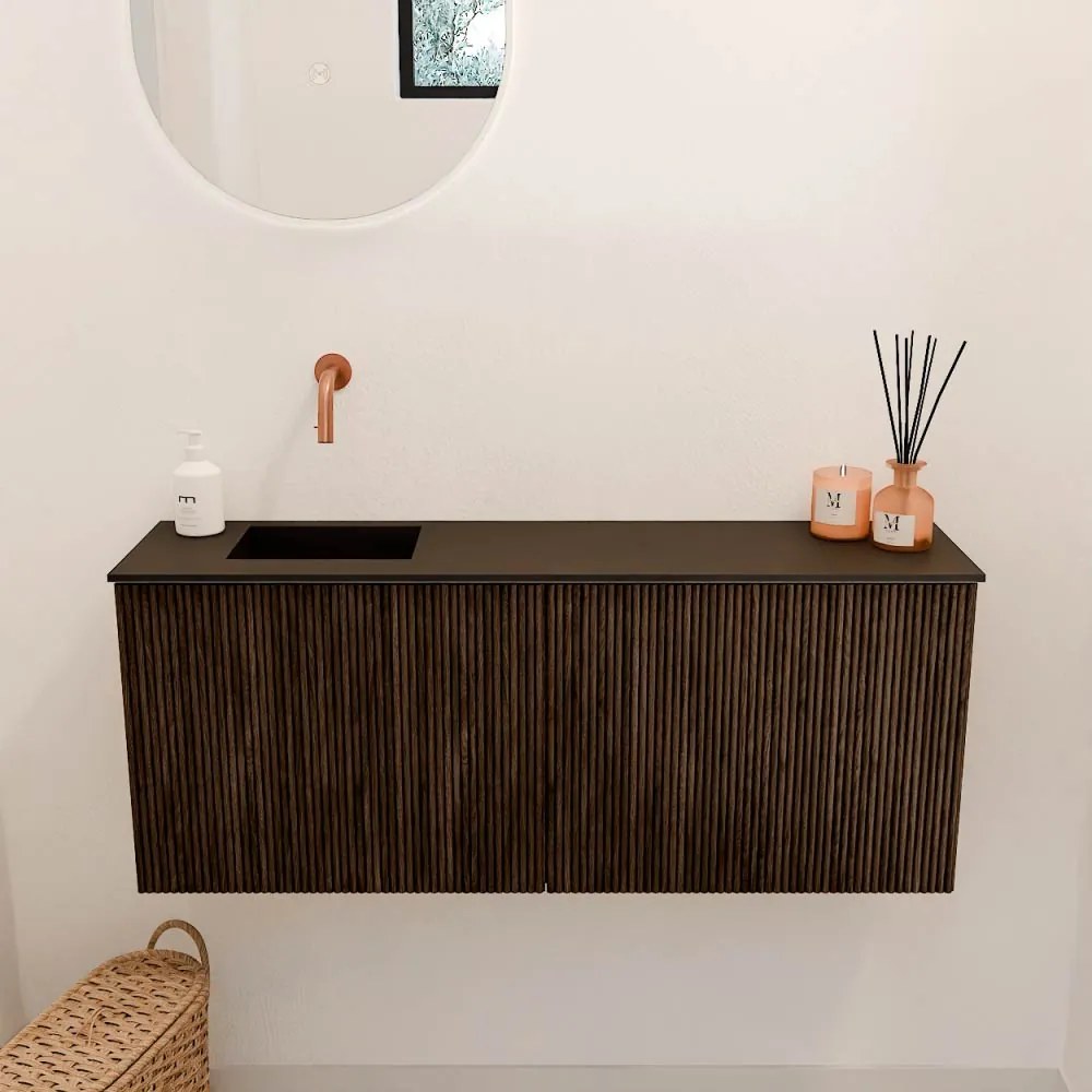 Mondiaz Joya 100cm toiletmeubel walnut met wastafel faye links zonder kraangat urban
