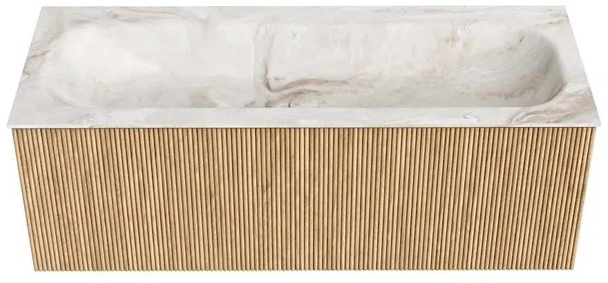 Mondiaz Kurve-dlux 120cm badmeubel oak met 1 lade en wastafel big large midden zonder kraangat frappe