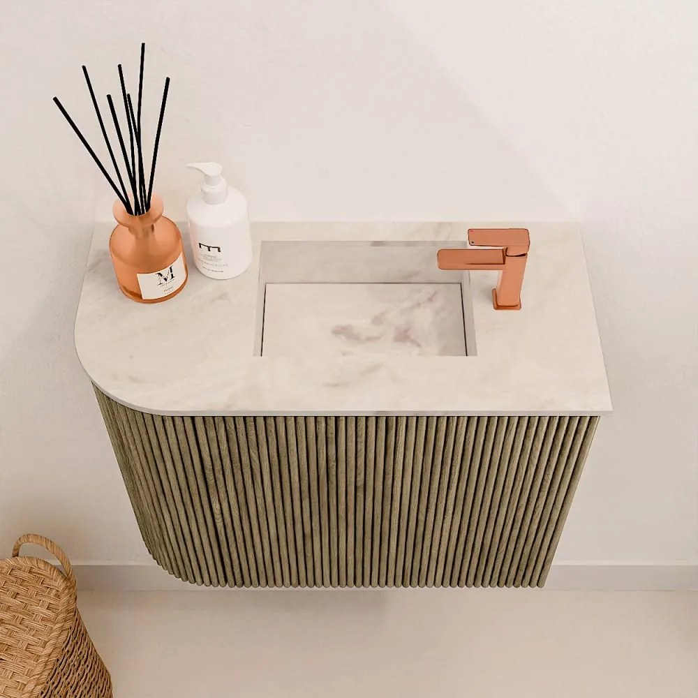Mondiaz Joya DLux 50cm toiletmeubel ronding links dusk met wastafel faye rechts 1 kraangat frappe