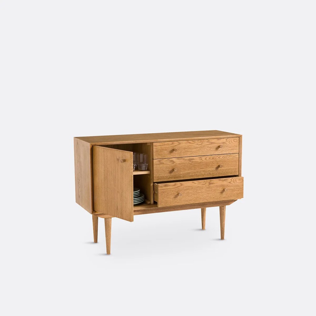 Vintage buffetkast met 1 deur en 3 lades Quilda