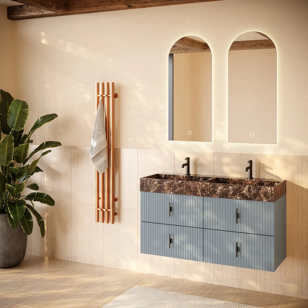 Muebles Murcia badmeubel ribbelfront 120cm baby blauw met Dark Emperador wastafel met kraangaten