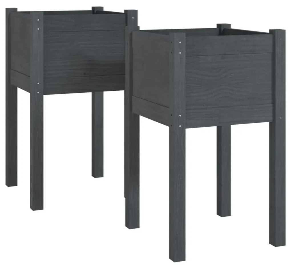 vidaXL Plantenbakken 2 st 40x40x70 cm massief grenenhout grijs