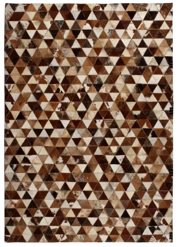 Medina Vloerkleed driehoek patchwork 160x230 cm echt leer bruin/wit