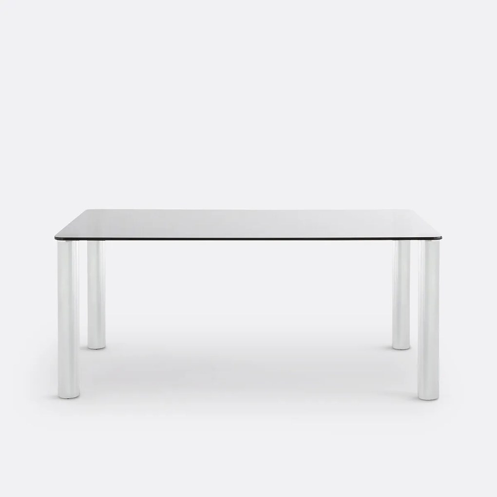 Eettafel, verchroomd Acia en gehard glas, 6 tot 8 couverts, Ramcel