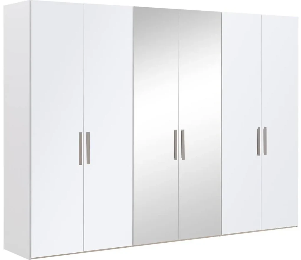 Goossens Kledingkast Easy Storage Ddk, Kledingkast 304 cm breed, 220 cm hoog, 4x glas draaideur en 2x spiegel draaideur midden