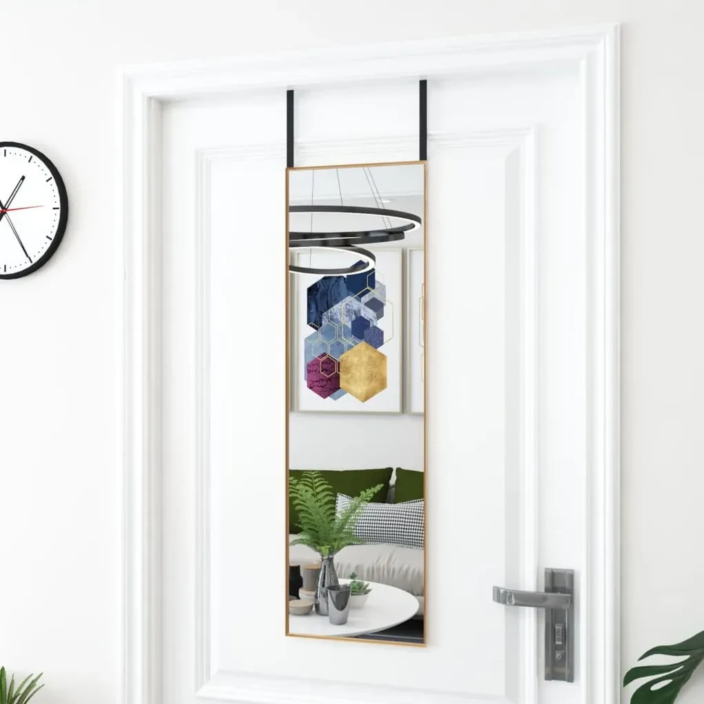 vidaXL Deurspiegel 30x100 cm glas en aluminium goudkleurig