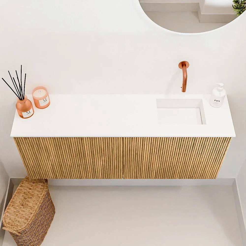 Mondiaz Joya 100cm toiletmeubel oak met wastafel faye rechts zonder kraangat talc