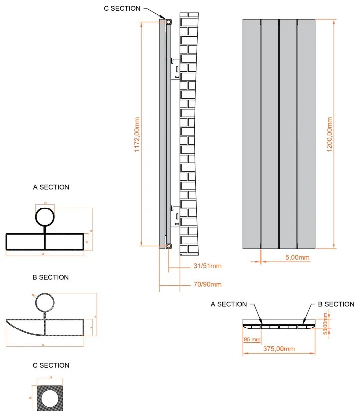 Eastbrook Withington radiator 35x120cm aluminium 742W antraciet