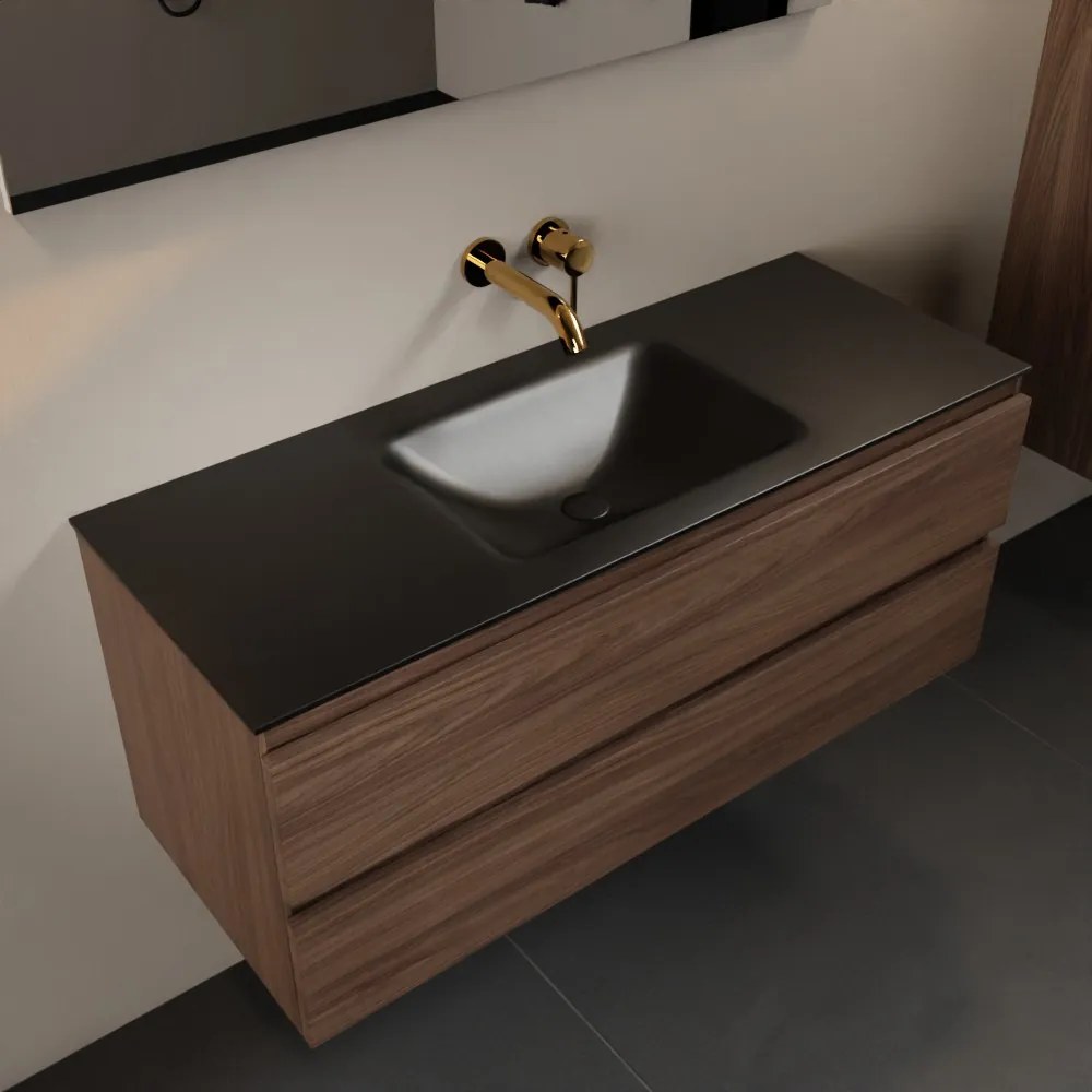 Mondiaz Aivy badmeubel 120cm mocha met wastafel solid surface urban midden zonder kraangat en spiegel