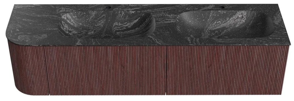 Mondiaz Kurve-dlux 175cm badmeubel ronding links ruby met 2 lades en 1 deur en wastafel stor small dubbel/rechts 2 kraangaten lava