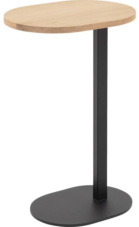 Goossens Nachtkastje Oval, Voet ovaal metaal ral 9005 zwart, blad massief eik