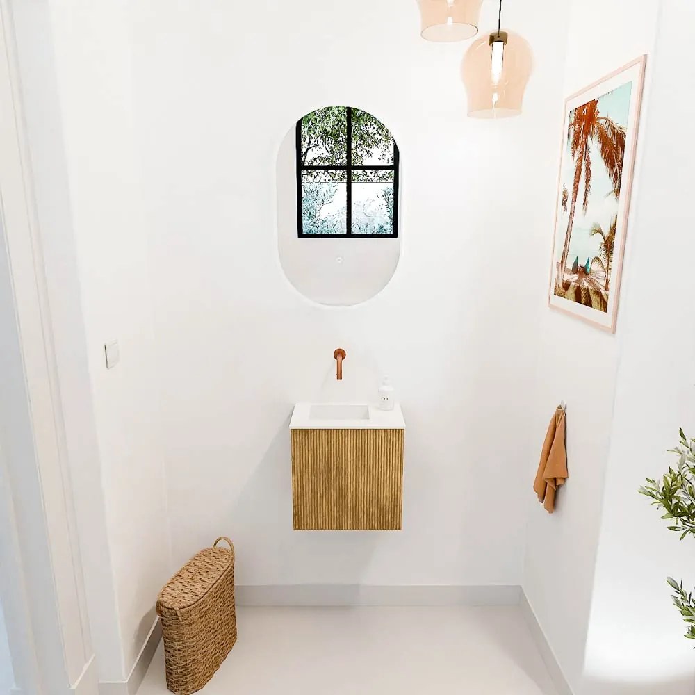 Mondiaz Joya 40cm toiletmeubel oak met wastafel faye links zonder kraangat talc