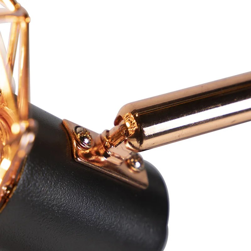 Vloerlamp zwart met koper 3-lichts - Mesh