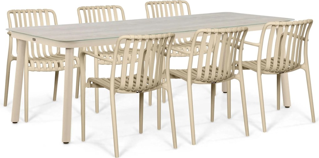 Tuinset 6 personen 220 cm Kunststof Zand/Beige Domani Furniture Alba/Tavano
