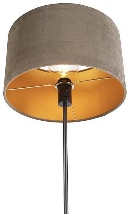 Vloerlamp zwart met velours kap taupe met goud 35 cm - Parte Landelijk / Rustiek E27 cilinder / rond rond Binnenverlichting Lamp