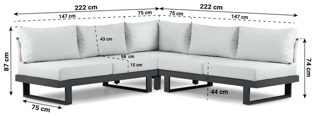 Hoek loungeset 5 personen Aluminium Grijs Lifestyle Garden Furniture Lorenzo