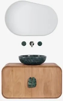 Hangend Badkamermeubelset 95x45 Cm Van Mangohout En Natuurlijke Kivalina-steen Udaipur Groen Marmer - Mangohout & Onde Groene Marmeren Udaipur Ø40 -