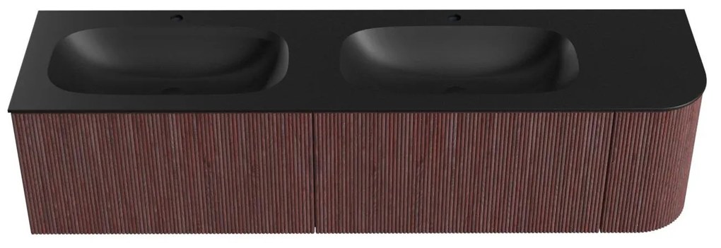 Mondiaz Kurve 175cm badmeubel ronding rechts ruby met 2 lades en 1 deur en wastafel big small dubbel/links 2 kraangaten urban