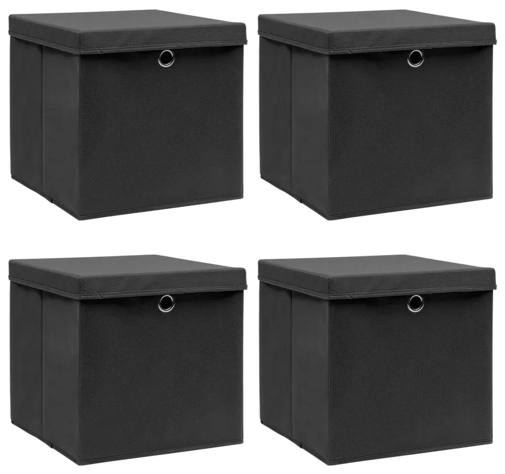 vidaXL Opbergboxen met deksel 4 st 32x32x32 cm stof zwart