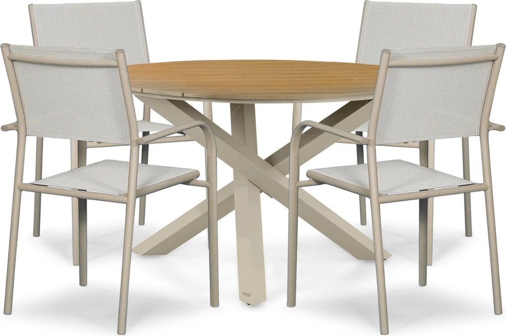 Tuinset Ronde Tuintafel 4 personen 125 cm Aluminium Taupe Presto Brentino/Ancona