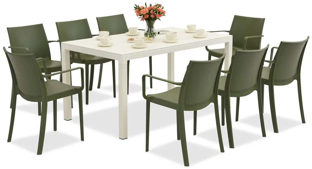 King/Victoria tuinset wit en groen voor 8 personen Bica