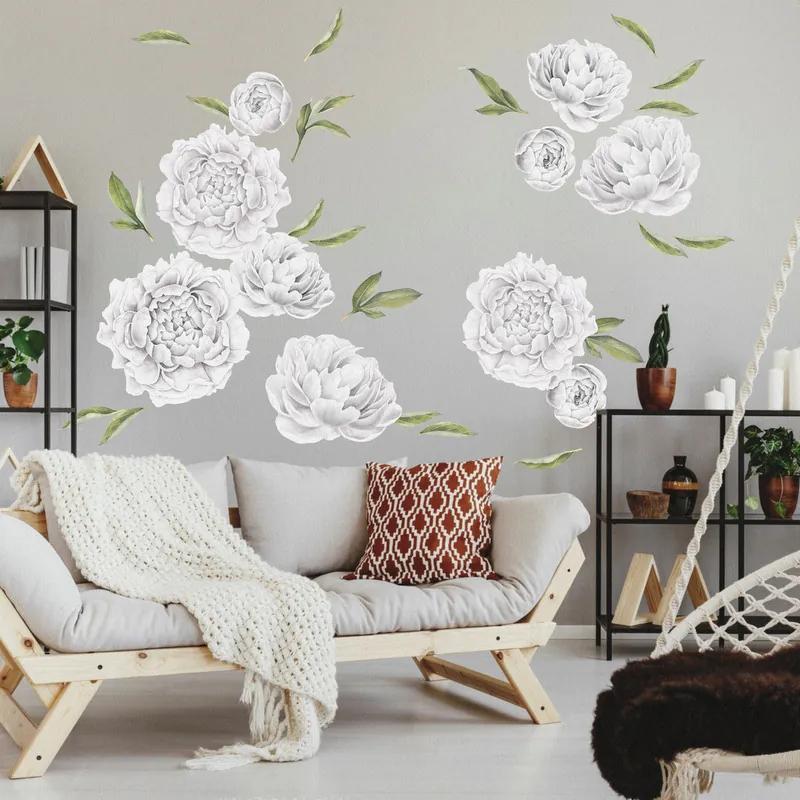 INSPIO Zelfklevend bloemenbehang - Witte pioenrozen