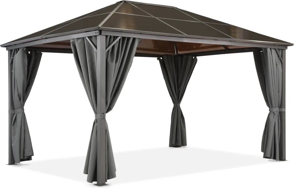 Milos tuinhuisje 3x4m met muggennet en grijze gordijnen Garden Point