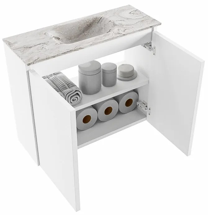 Mondiaz Ture DLux toiletmeubel 60cm talc met wastafel glace midden met kraangat