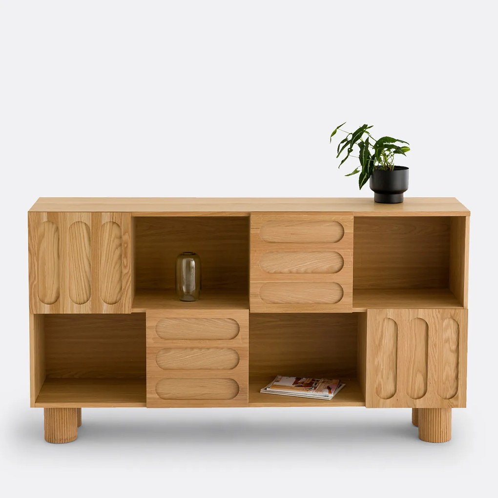 Lage boekenkast in fineereik L165 cm, Cannelo